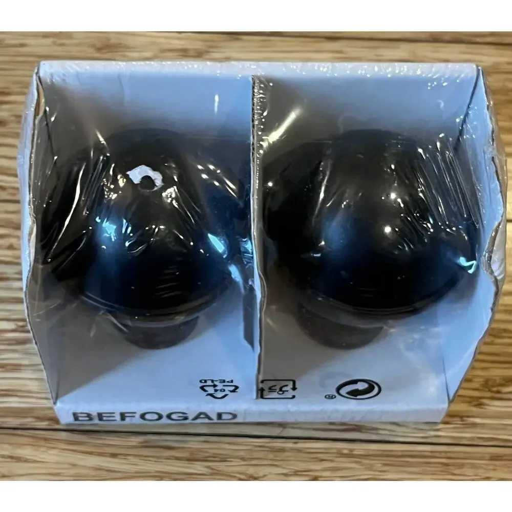 Ikea BEFOGAD 1 Pair Black Metal Spherical Finials for Curtain Rods 102.801.23
